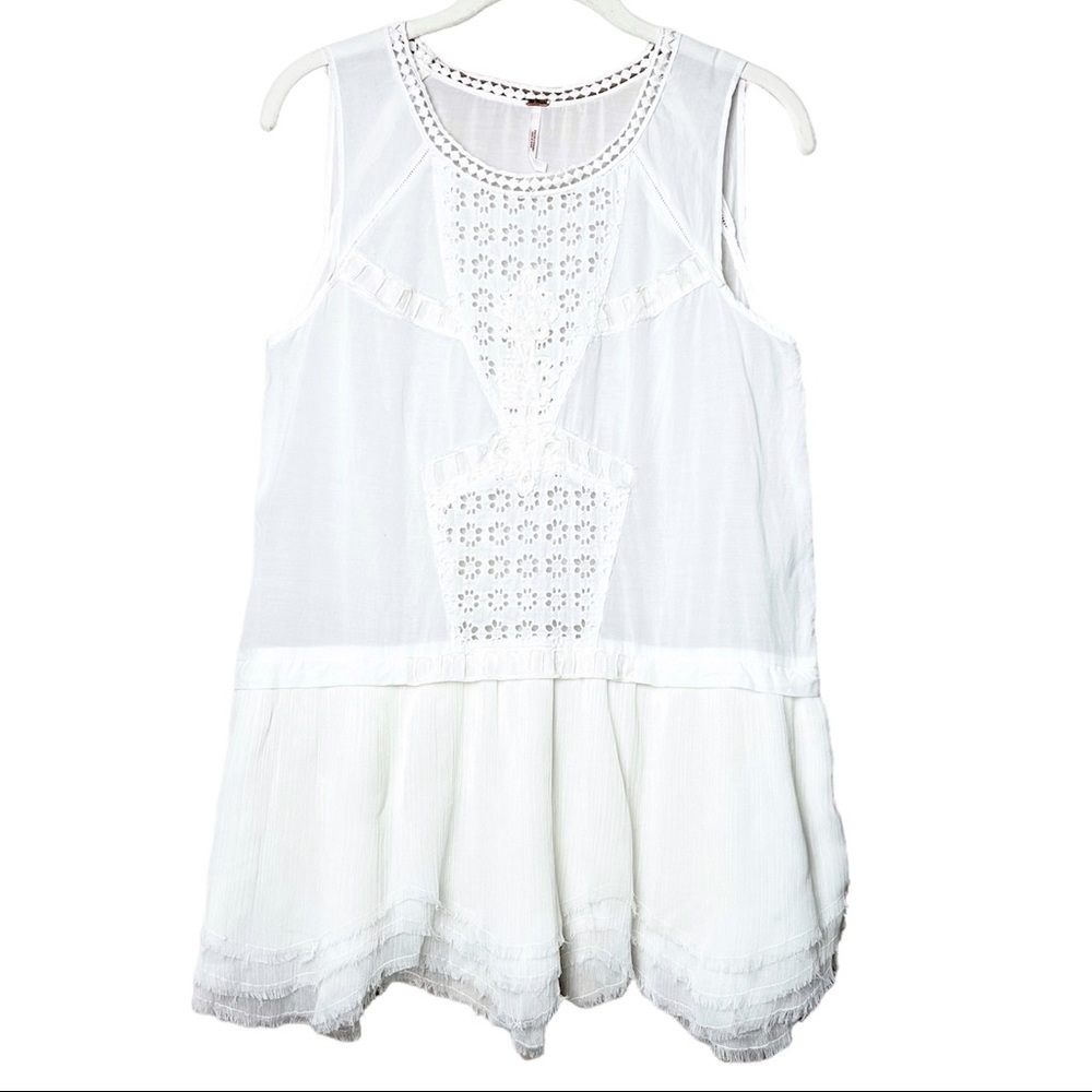 Free People eyelet lace sleeveless top‎ tunic blouse white ivory tiered boho - Picture 2 of 11